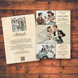 Whimsical Retro Romantic Bride Groom Comic Wedding Invitation