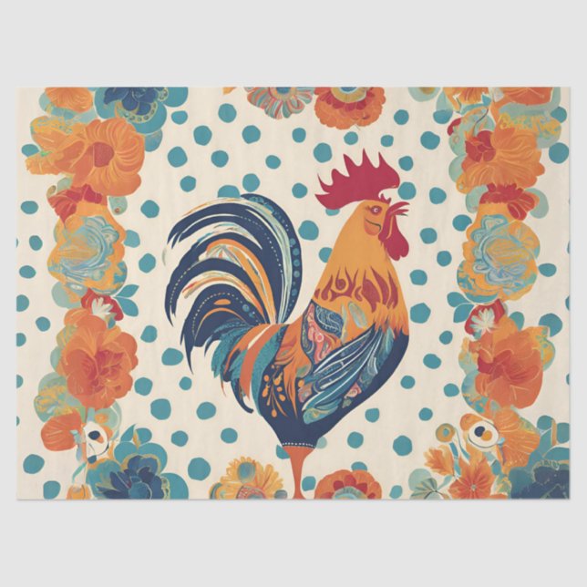 Whimsical Retro Rooster Tissue Paper (Front)