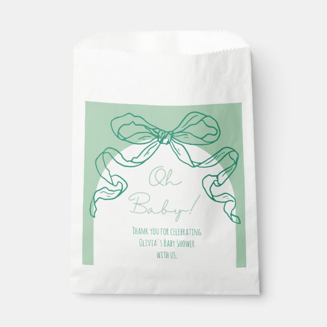 Whimsical Retro Sage Hand Drawn Bow Baby Shower Favour Bags (Front)