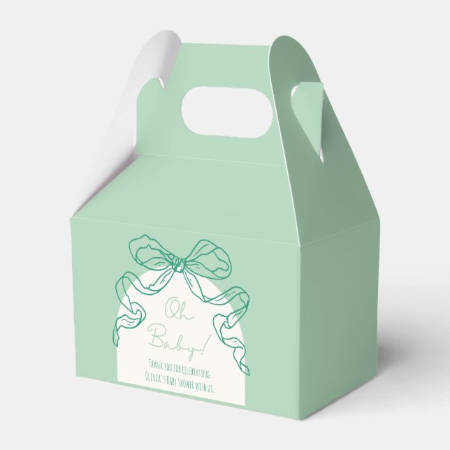 Whimsical Retro Sage Hand Drawn Bow Baby Shower Favour Box (Front Side)