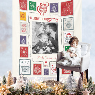 Whimsical Retro Stamp Christmas Illustration Photo Fleece Blanket