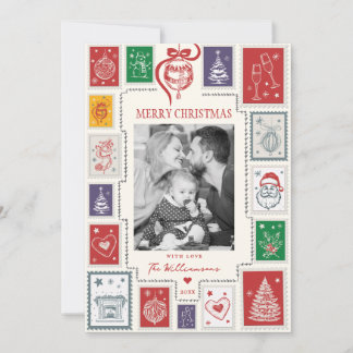 Whimsical Retro Stamp Holiday Photo 2027 Calendar Card