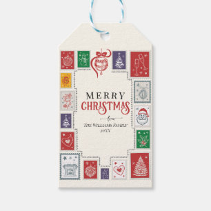 Whimsical Retro Stamps Christmas Doodles Gift Tags