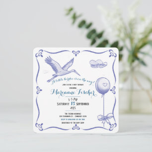 Whimsical retro Stork Baby Shower Invitation