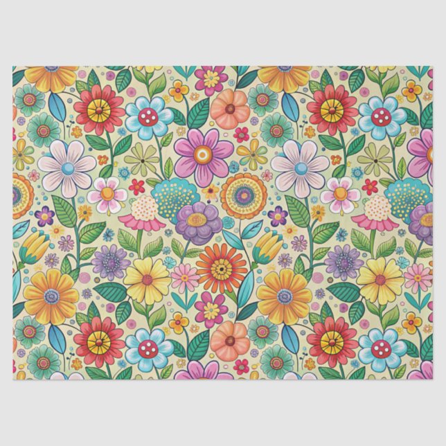 Whimsical Retro Vibes Floral Pattern Decoupage Tissue Paper (Front)