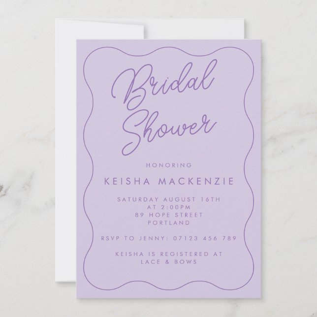 Whimsical Retro Wave Lilac Bridal Shower Invitation (Front)