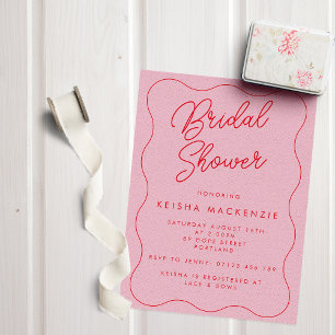 Whimsical Retro Wave Red & Pink Bridal Shower Invitation