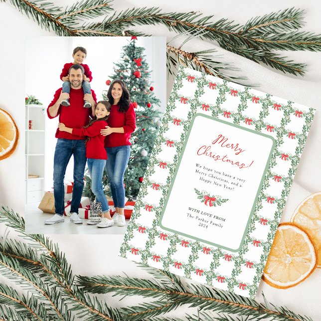 Whimsical Retro White | Merry Christmas Photo Back Holiday Card (Creator Uploaded)