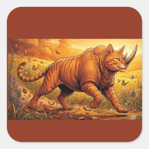 Whimsical Rhino Cat – Cosy Autumn Animal Gift Square Sticker
