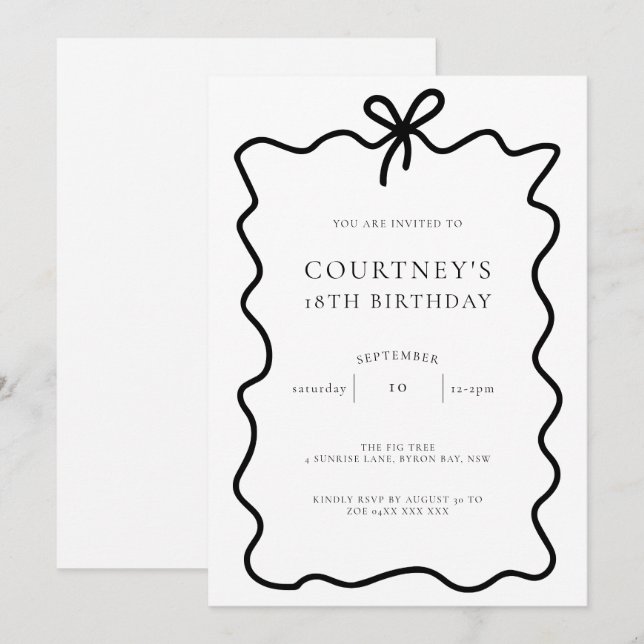 Whimsical Ribbon Bow 18th Birthday Party Invitation (Front/Back)