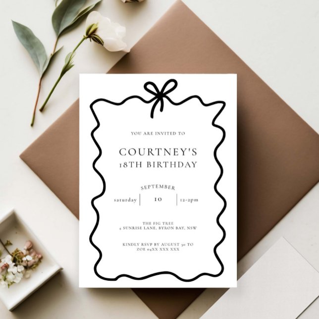 Whimsical Ribbon Bow 18th Birthday Party Invitation (Creator Uploaded)