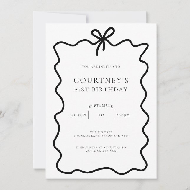 Whimsical Ribbon Bow 21st Birthday Party Invitation (Front)