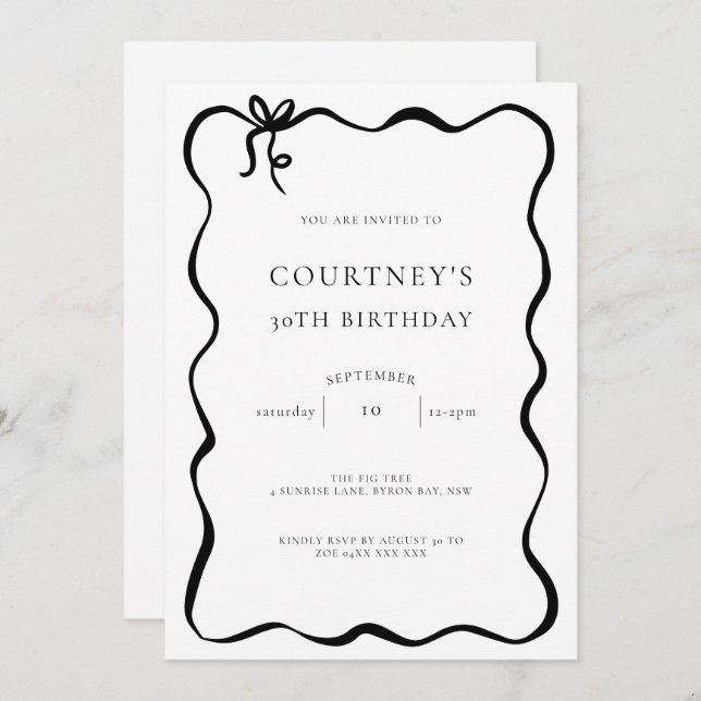 Whimsical Ribbon Bow 30th Birthday Party Invitation (Front/Back)