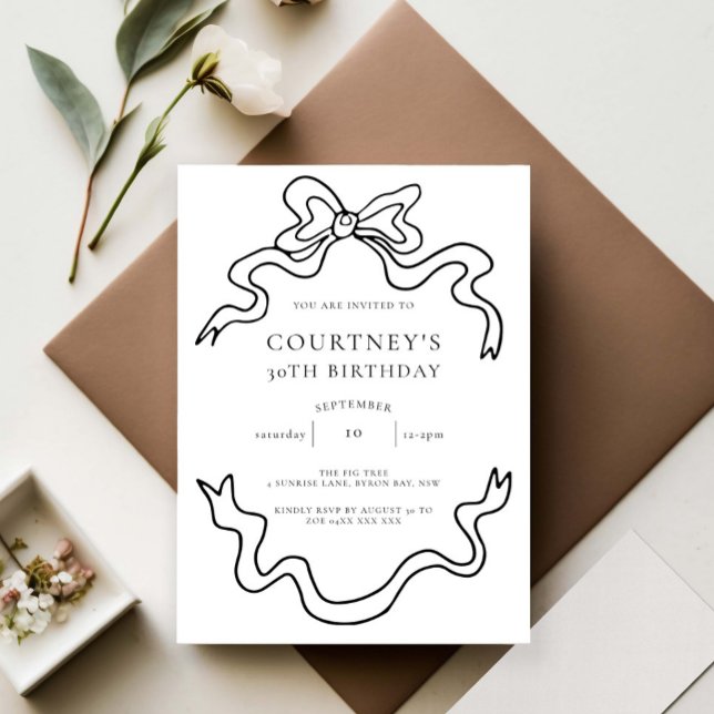 Whimsical Ribbon Bow 30th Birthday Party Invitation (Creator Uploaded)