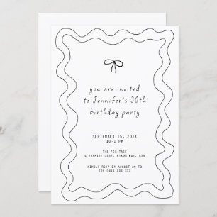 Whimsical Ribbon Bow 30th Birthday Party Invitation