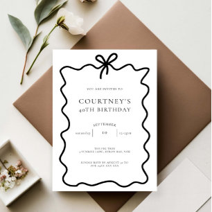 Whimsical Ribbon Bow 40th Birthday Party Invitation