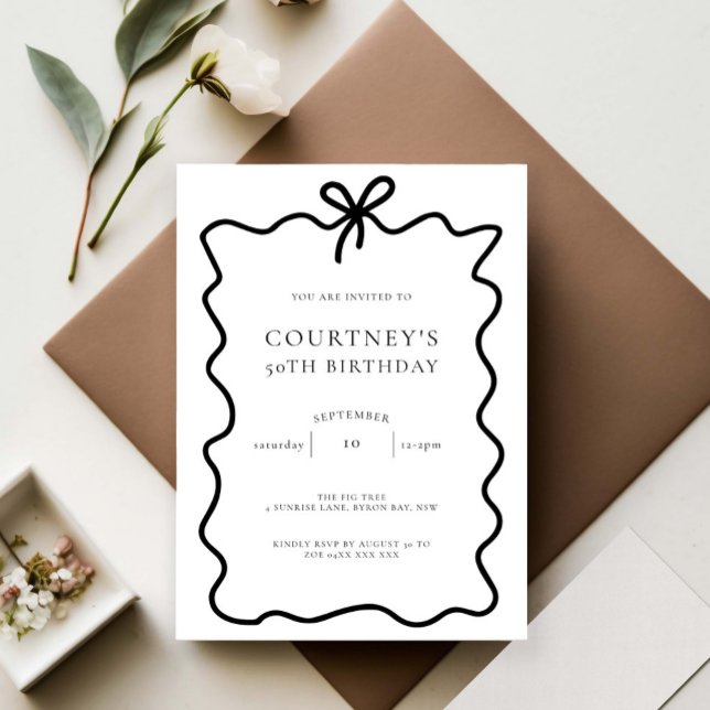 Whimsical Ribbon Bow 50th Birthday Party Invitation (Creator Uploaded)