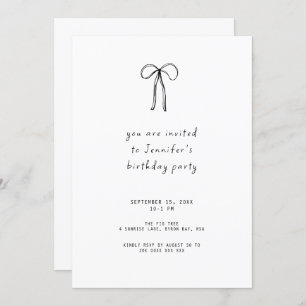 Whimsical Ribbon Bow Birthday Party Invitation