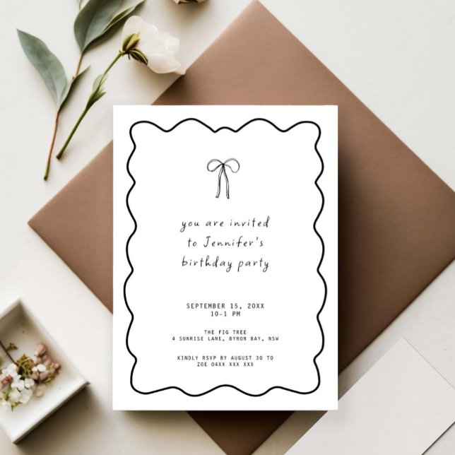 Whimsical Ribbon Bow Birthday Party Invitation (Creator Uploaded)