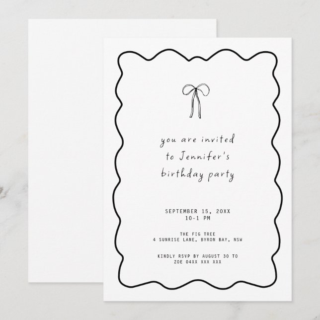 Whimsical Ribbon Bow Birthday Party Invitation (Front/Back)