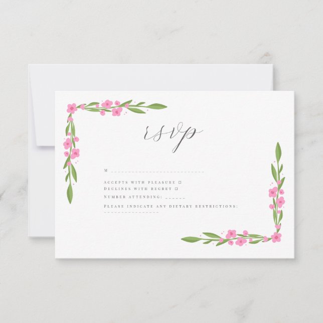 Whimsical Ribbon Floral Wedding RSVP Card (Front)