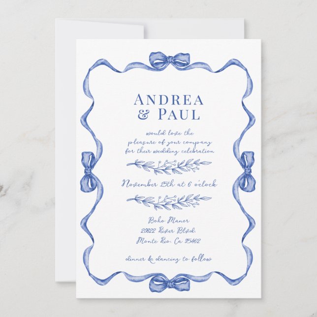 Whimsical Ribbon Sweet Wedding Invitation (Front)