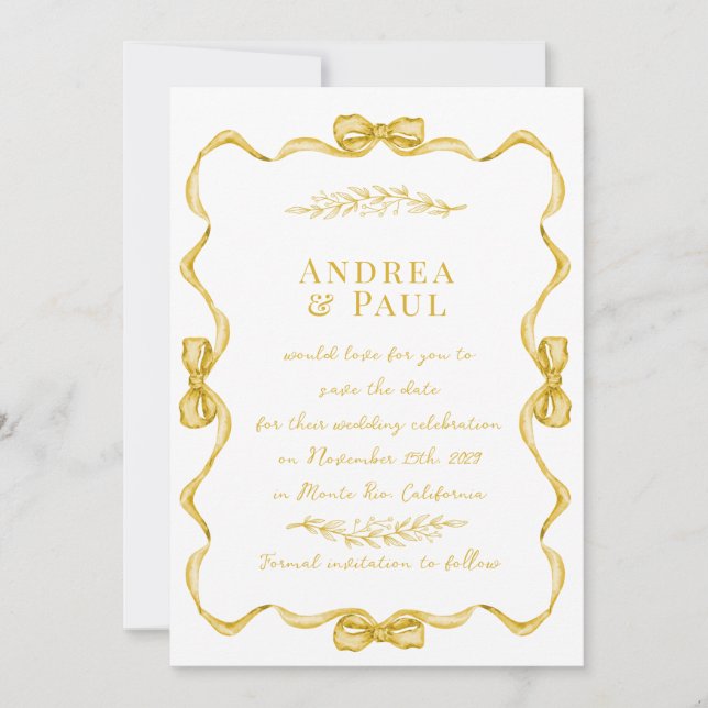 Whimsical Ribbon Sweet Wedding Save The Date (Front)