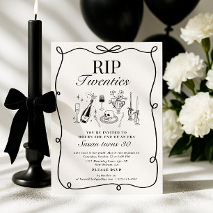 Whimsical RIP 20's, Hand-Drawn Funeral Birthday Invitation