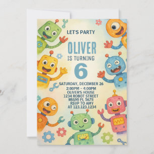 Whimsical Robot Birthday Invitation for Kids