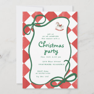 Whimsical Rocking Horse Christmas Cocktail Party Invitation