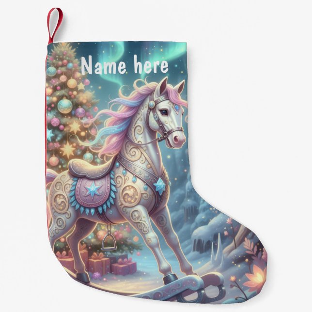 Whimsical Rocking Horse  Small Christmas Stocking (Front)