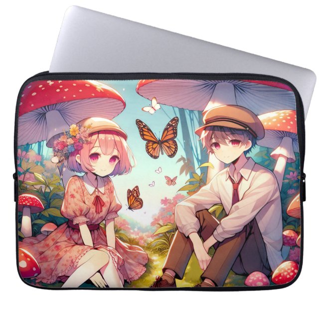 Whimsical Romantic Anime Couple  Laptop Sleeve (Front)
