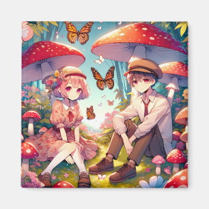 Whimsical Romantic Anime Couple  Magnet