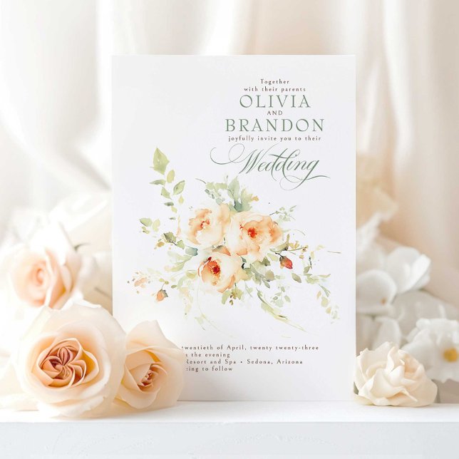Whimsical Romantic Floral Terracotta Fall Wedding Invitation (Terracotta Floral Wedding Invitation)