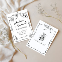 Whimsical Romantic Hand drawn Black White Wedding