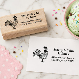 Whimsical Rooster Return Address Stamp