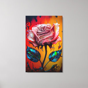 Whimsical Rose and Drip Paint Canvas Print