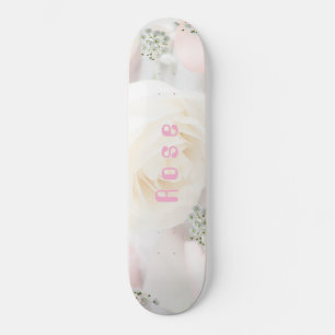 Whimsical Rose and White Floral Skateboard