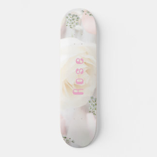Whimsical Rose and White Floral Skateboard