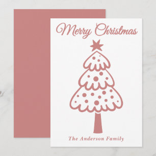 Whimsical Rose Gold Hand Drawn Christmas Tree Holiday Card