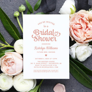 Whimsical Rose Gold Heart Script Bridal Shower Invitation