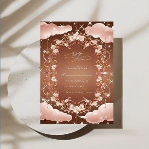 Whimsical Rose Gold Ornate Floral Wedding RSVP Card