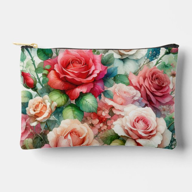 Whimsical Rose Pattern Accessory Pouch (Front)