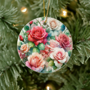 Whimsical Rose Pattern Ceramic Tree Decoration