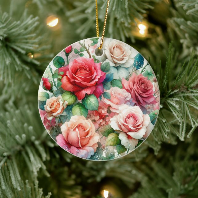 Whimsical Rose Pattern Ceramic Tree Decoration (Tree)