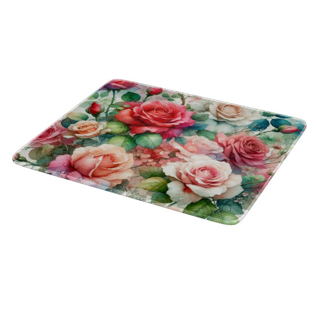Whimsical Rose Pattern Cutting Board (Corner)