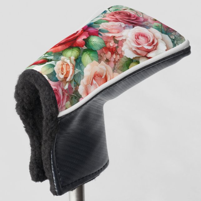 Whimsical Rose Pattern Golf Head Cover (3/4 Front)