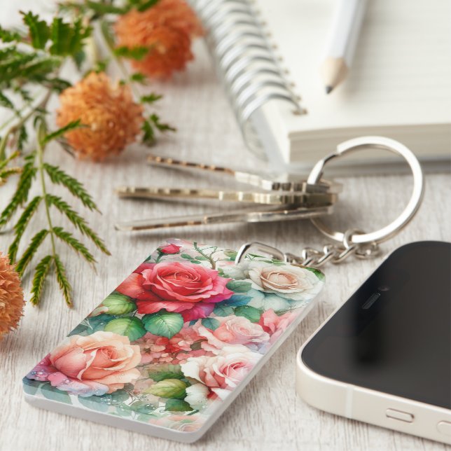Whimsical Rose Pattern Key Ring (Front Right)