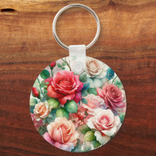Whimsical Rose Pattern Key Ring