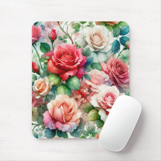 Whimsical Rose Pattern Mouse Mat (With Mouse)